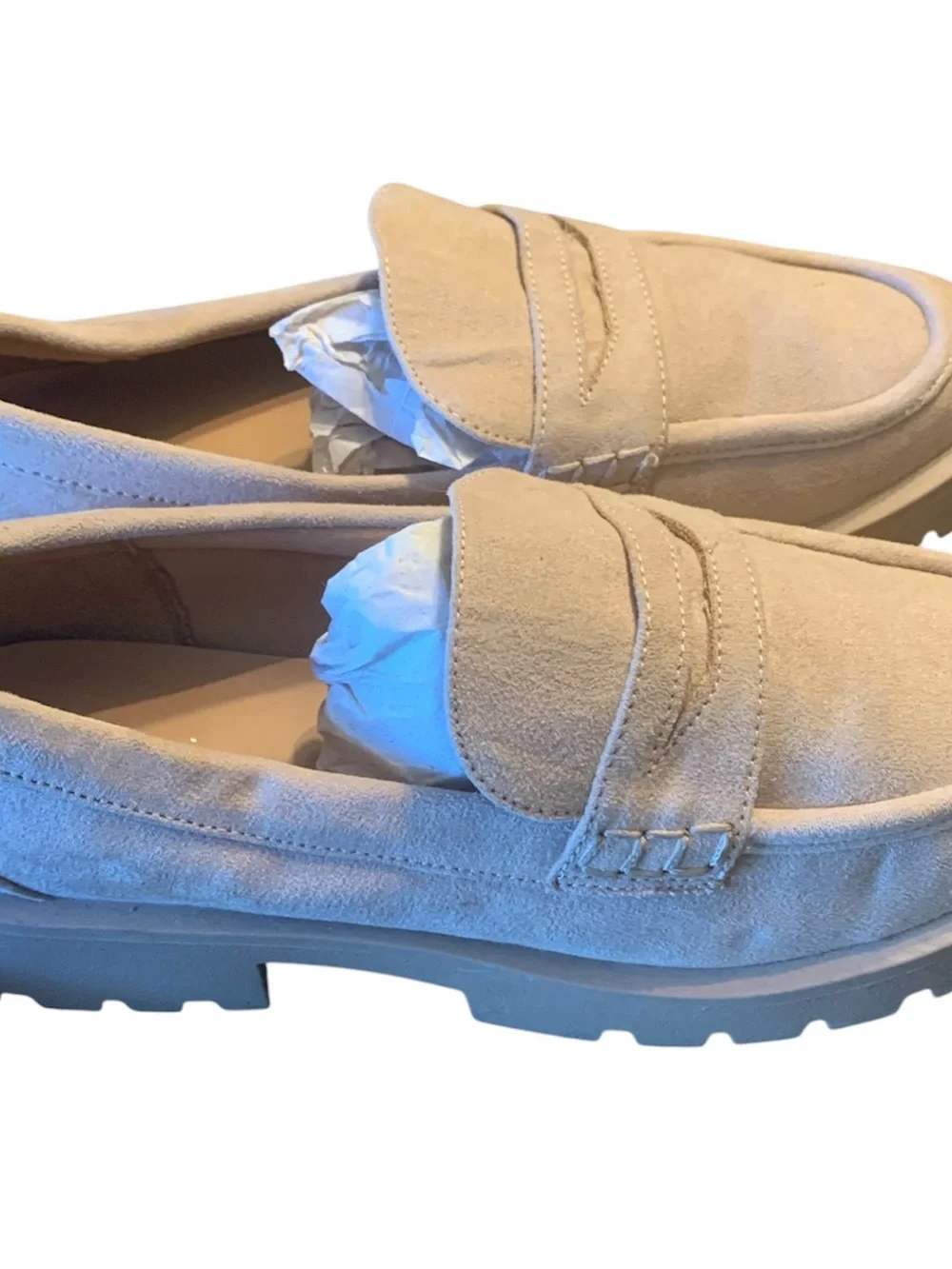 A New Day Beige Suede Platform Lug Sole Loafers Size 7